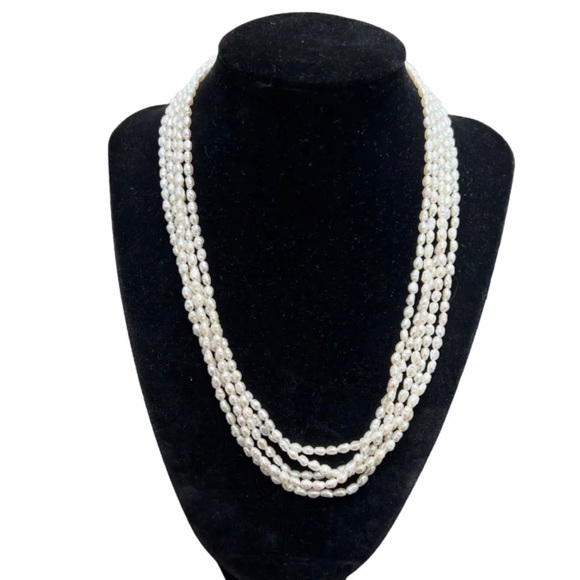 VINTAGE 5 STRAND RICE FRESHWATER PEARL 18" NECKLACE WITH 14k BALL CLASP CLOSURE - Picture 11 of 12